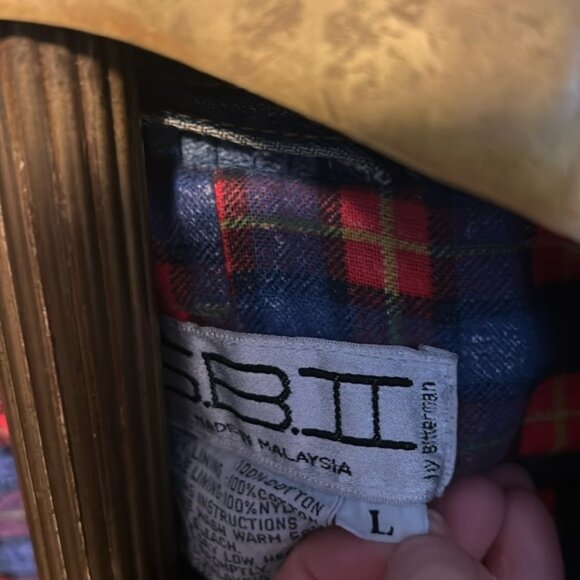 VINTAGE SBII Denim Trench Coat Flannel Lining Corduroy Trim - Picture 3 of 6